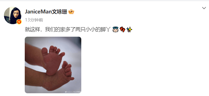 喜讯！文咏珊宣布成为母亲：家中添了两双小脚丫 -1