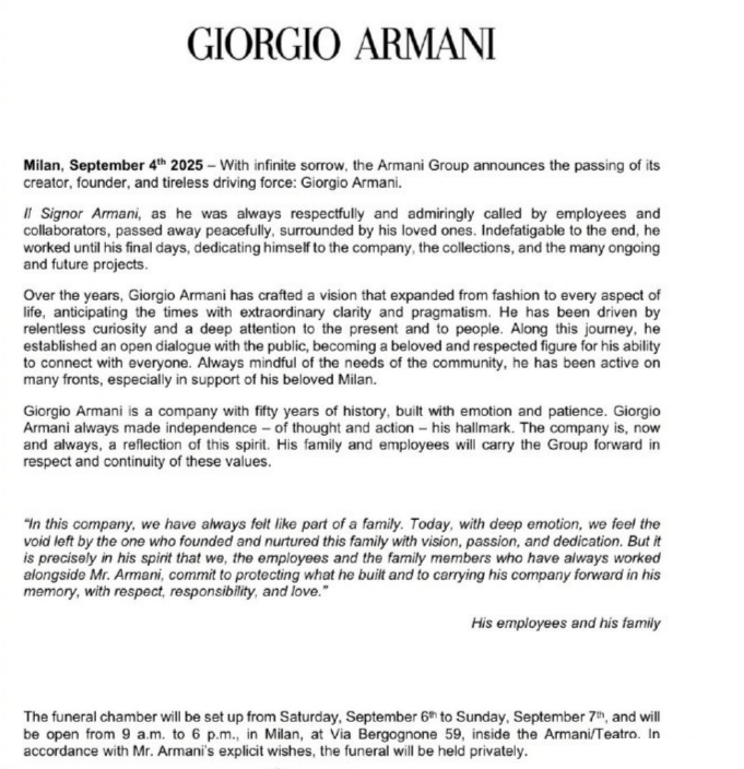 91岁传奇设计师乔治·阿玛尼逝世,章子怡童瑶哀悼 -2 91岁传奇设计师乔治·阿玛尼逝世,章子怡童瑶哀悼 -2